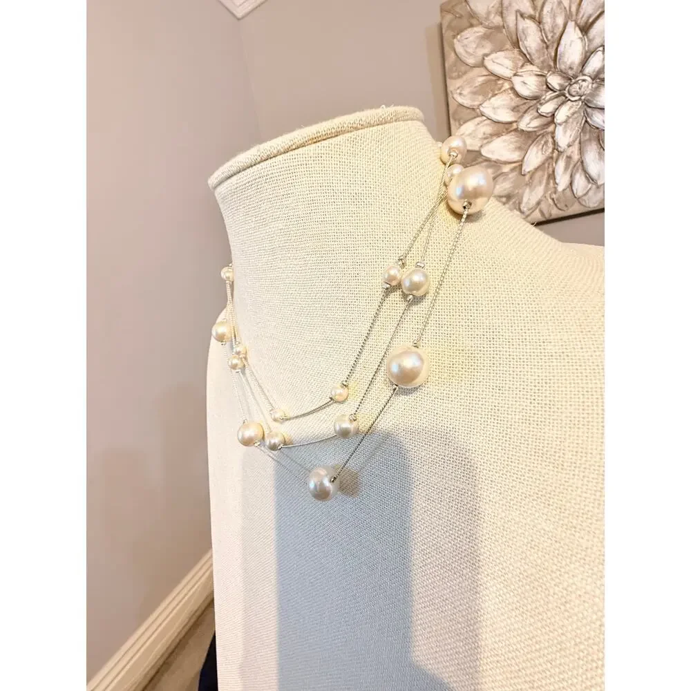 Vintage RMN Multi Strand Faux Pearl Statement Necklace